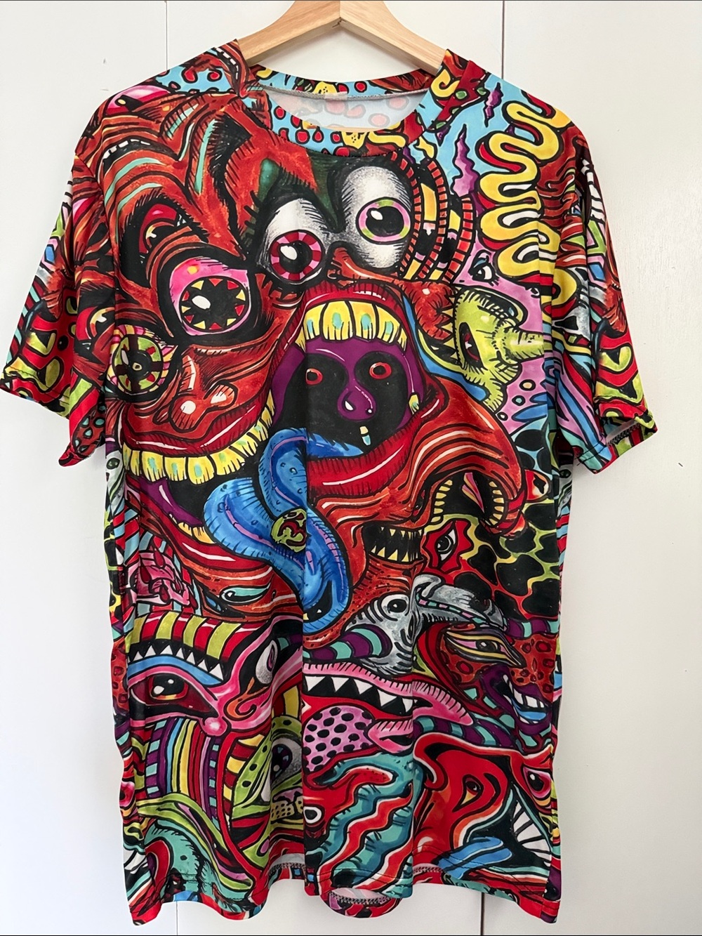 Multicolor Graphic Short Sleeve Tee L Streetwear Maximalist Avant Garde Chaotic